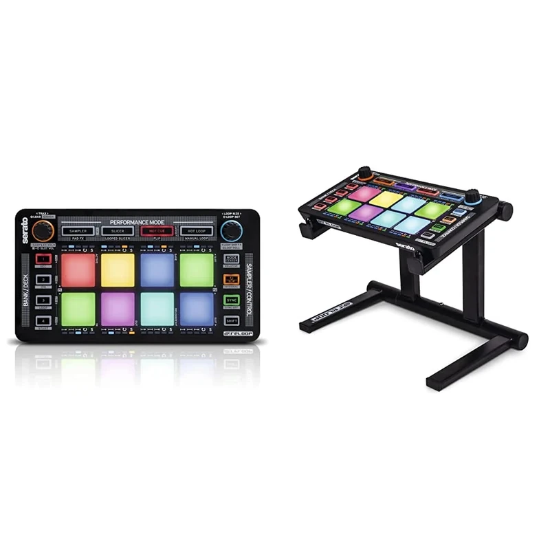 Reloop Neon - Add-on USB DJ controller with velocity-sensitive RGB performance drum pads, plug and play with Serato DJ, & Modular Stand for small modular DJ controller