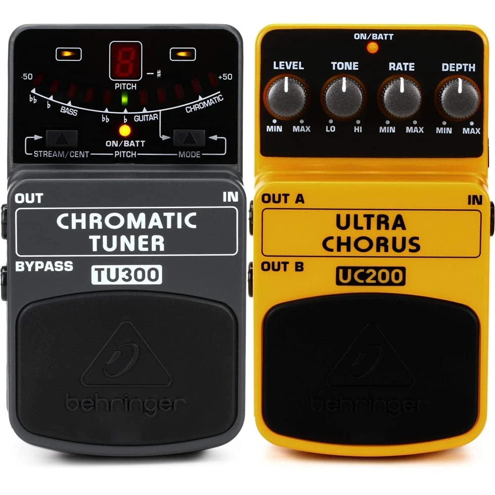 Behringer TU300 Chromatic Guitar/Bass Tuner & ULTRA CHORUS UC200 Ultimate Stereo Chorus Effects Pedal,Yellow