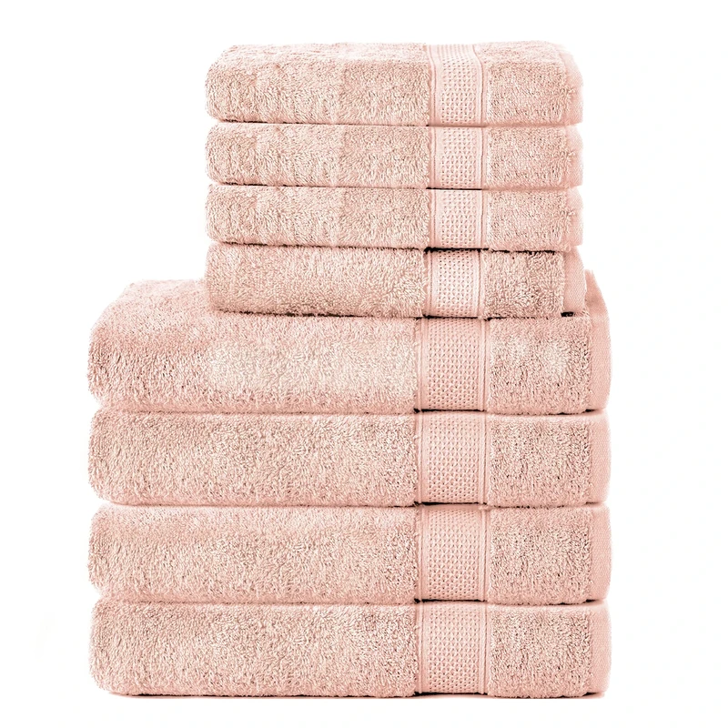 Komfortec 8x towel set made of 100% cotton, 4 bath towels 70x140 and 4 hand towels 50x100 cm, terry cloth, soft, large, pink