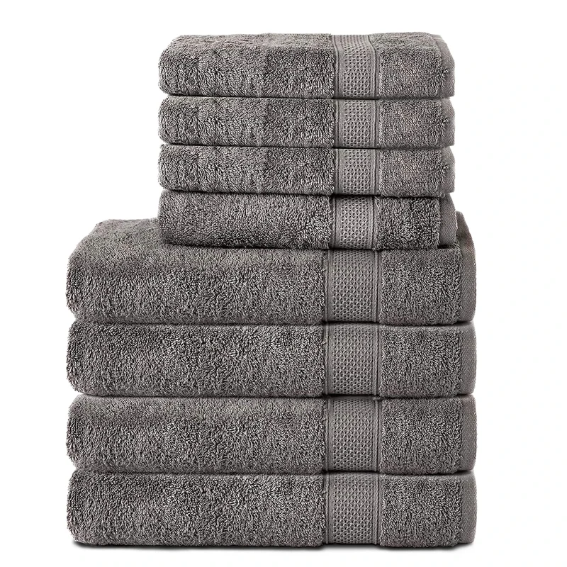 Komfortec Set of 8 Hand Towels 100% Cotton, 4 Bath Towels 70 x 140 cm and 4 Hand Towels 50 x 100 cm, Terry Clothing, Soft, Towel, Large, Anthracite Grey