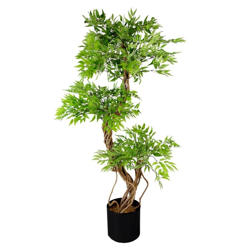 Leaf Realistic Artificial Japanese Fruticosa Ficus Tree, Wood, Green Black, 140cm