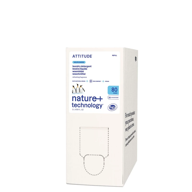 ATTITUDE Liquid Laundry Detergent Refill, EWG Verified, HE Compatible, Plant-Based & Vegan, Natural Laundry Soap, Wildflowers Scent, 80 Loads, 2 Litres