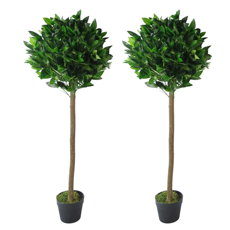 Leaf Design UK Pair of Artificial Bay Topiary Ball Trees, Green, 120cm (4ft)