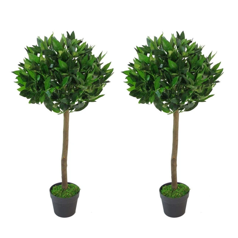 Leaf Design UK Pair of Artificial Bay Topiary Ball Trees, Green, 90cm (3ft)