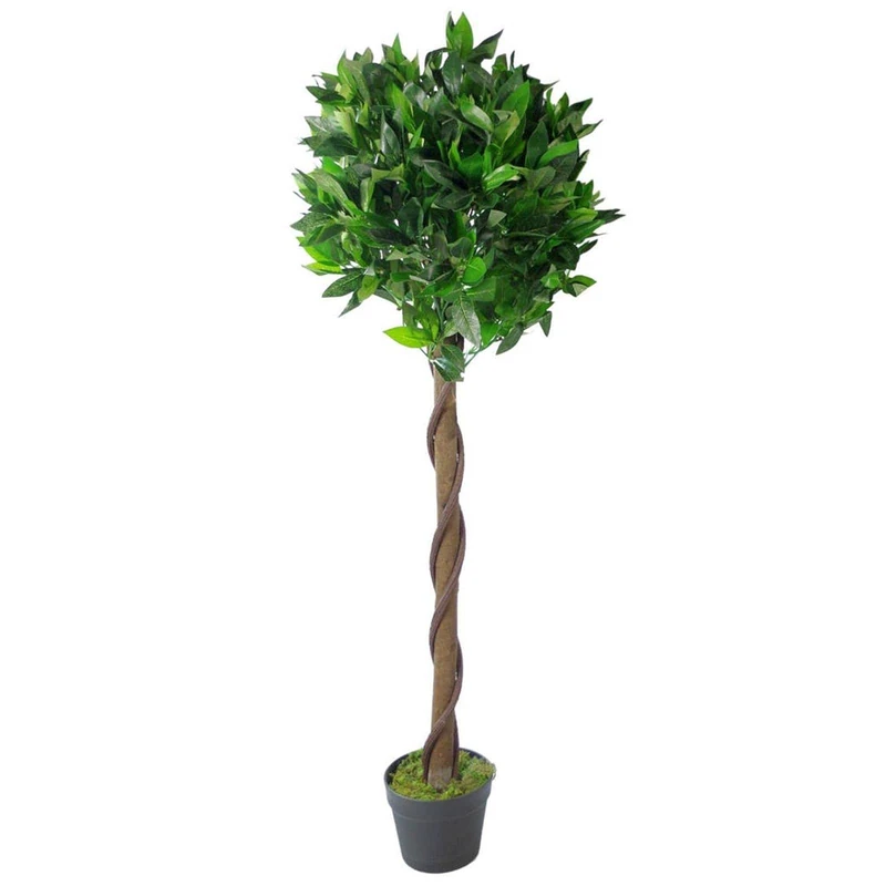 Leaf Design UK Artificial Realistic Bay Laurel Topiary Ball Tree, Green Twist, 120cm (4ft), AZ-BAY