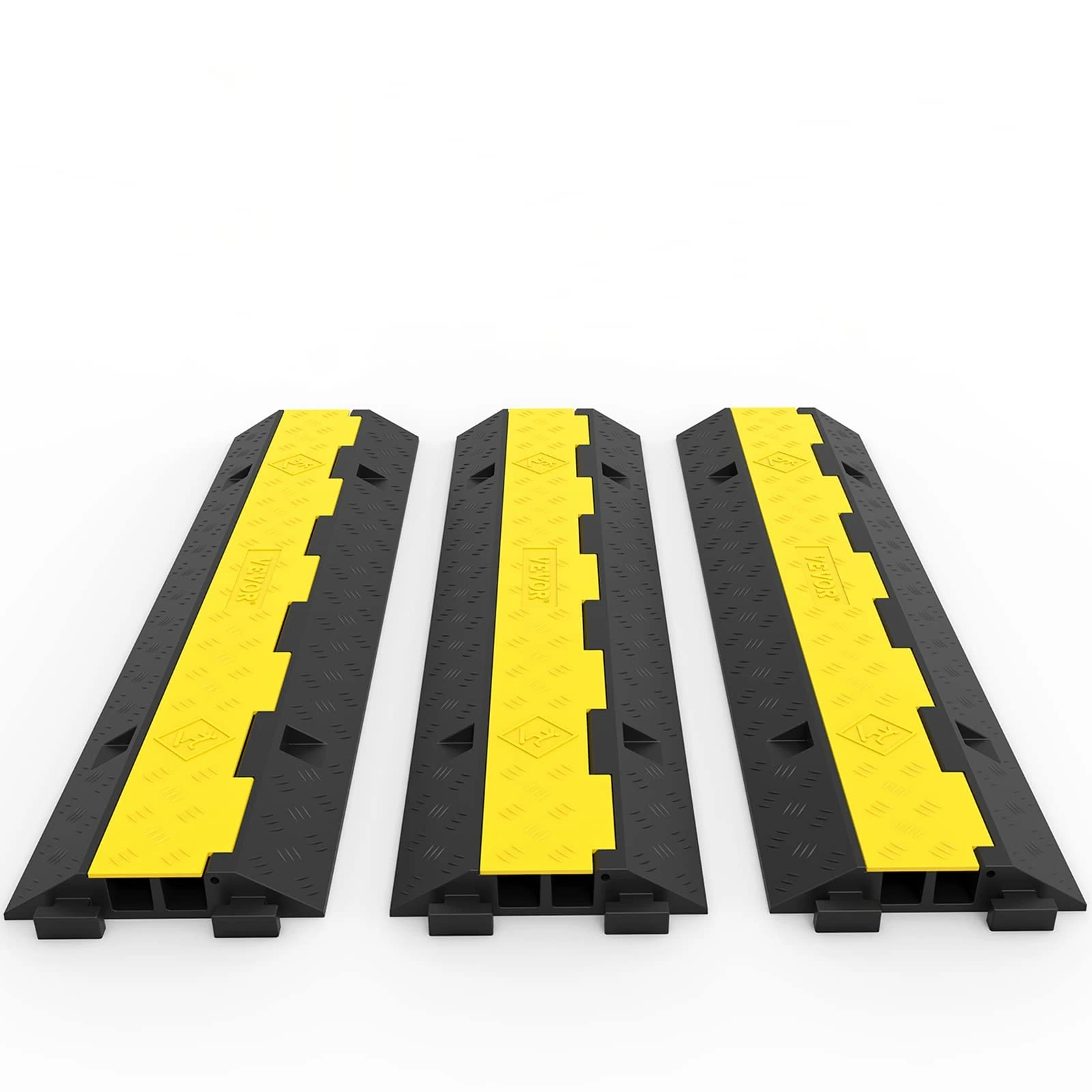 VEVOR Cable Protector 3 Packs 2 Channels 101 x 25 x 5 cm Cable Cover for Cables Commercial TPR with Modular Design for Car Parks, Warehouses