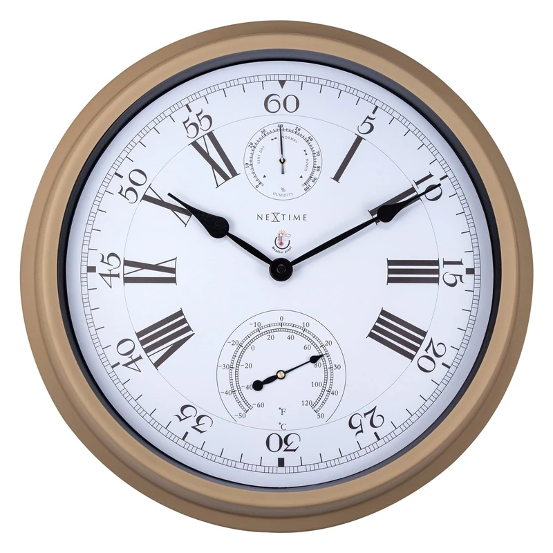 NexTime Wall clock with Thermometer and Hygrometer - 40.5 cm Ø - Metal - Brown - Hyacinth