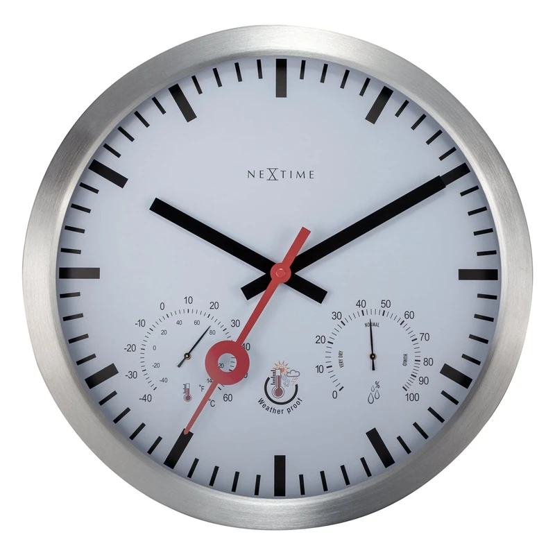 NexTime Wall clock with Thermometer and Hygrometer - 35cm Ø - Aluminium - White - Clematis