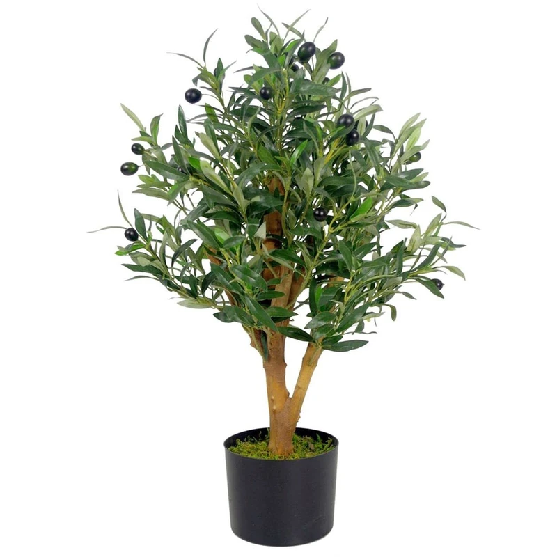 Leaf Design UK Realistic Artificial Olive Tree in Black Plastic Pot 65cm, AZ-OLIVE