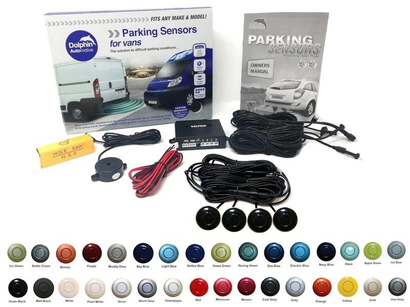 Dolphin Automotive VPS400 Rear Van Reverse Parking Sensor Rear Kit, 4 Sensors with Extensions and Audio Alerts (Gloss Black)