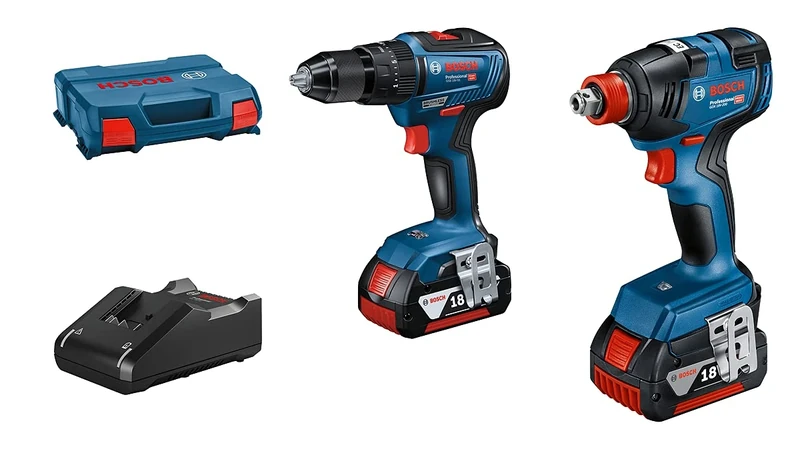 Bosch Professional 18V System Cordless Combi Kit: GDX 18V-200 + GSB 18V-55 (incl. 2X 4.0 Ah GBA 18 V Rechargeable Battery, Quick Charger GAL 18V-40, in L-Carrying Case)