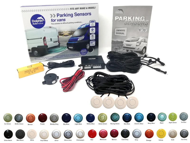 Dolphin Automotive VPS400 Rear Van Reverse Parking Sensor Rear Kit, 4 Sensors with Extensions and Audio Alerts (White)