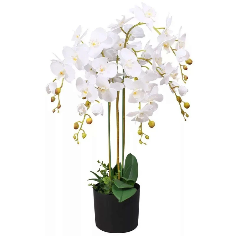 Leaf Design UK Realistic Artificial Orchid Flower Display in Pot, 85cm White