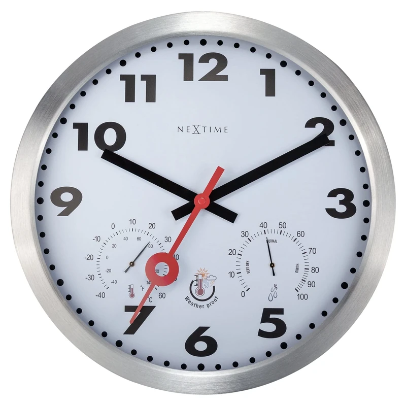 NexTime Wall clock with Thermometer and Hygrometer - 35cm Ø - Aluminium - White - Clematis