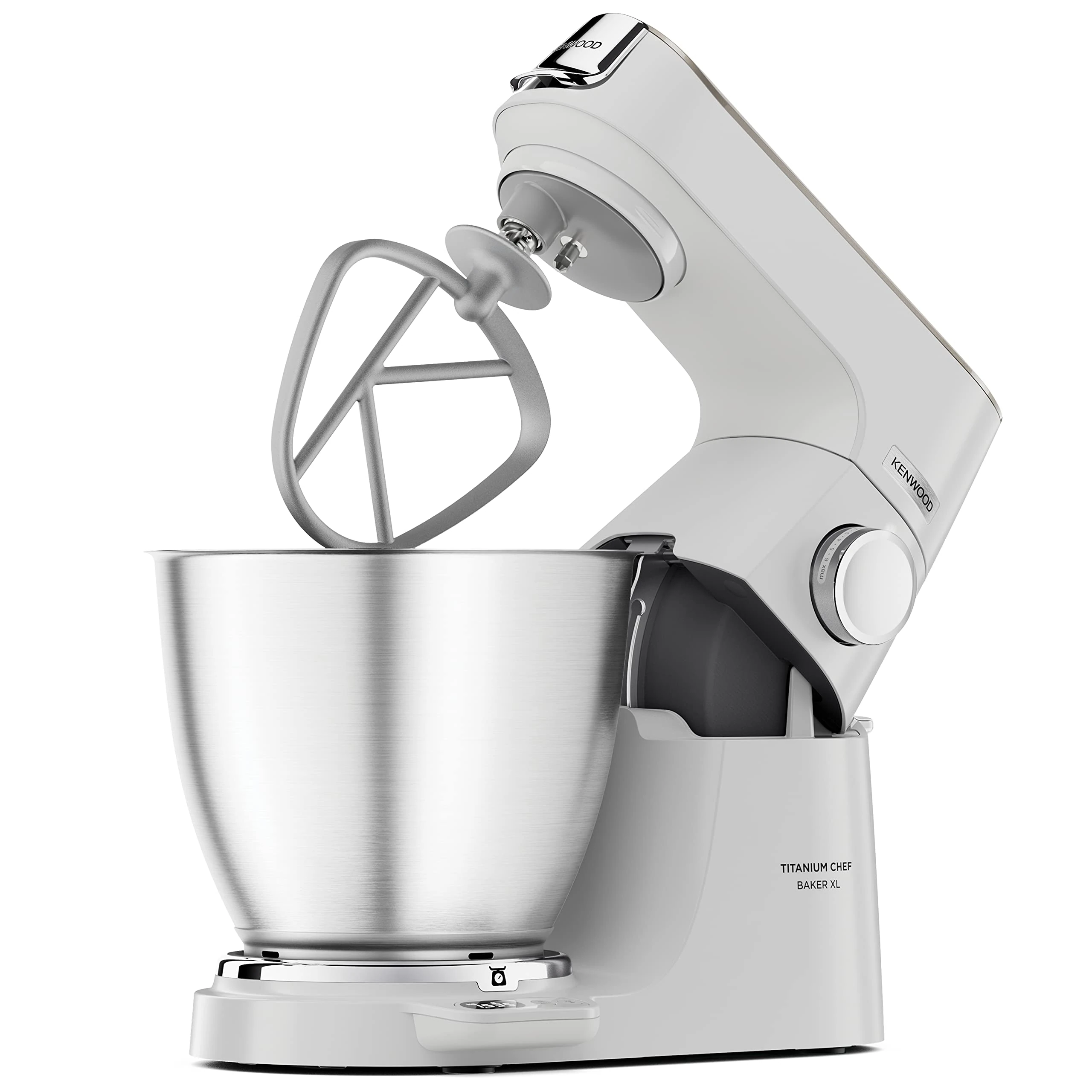 Kenwood Titanium Chef Baker XL, Kitchen Machine with K-Whisk, Stand Mixer with Kneading Hook, Whisk and 5L Bowl, KVL65.001WH, Power 1400W, White
