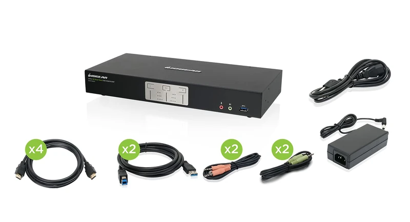 IOGEAR 2-Port 4K Dual View KVMP Switch with HDMI Connection, USB 3.0 Hub and Audio (TAA) GCS1942H - Image 1
