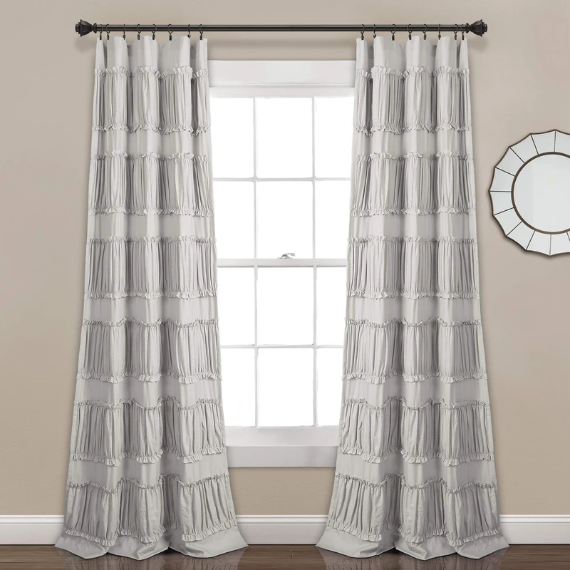 Lush Decor Nova Ruffle Window Curtain Panel Pair, 95" Long x 42" Wide, Gray