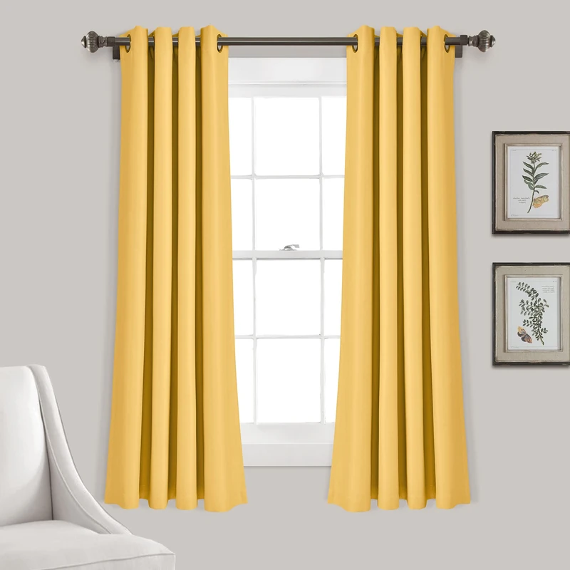 Lush Decor Insulated Grommet Blackout Window Curtain Panels, Pair, 52" W x 63" L, Yellow - Classic Modern Design - Chic Window Decor - Curtains For Living Room, Bedroom, Or Dining Room