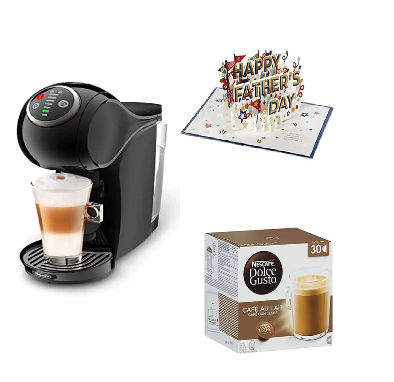 De'Longhi Nescafe Dolce Gusto, Genio S PlusEDG Coffee Machine with Café Au Lait Coffee Pods (90 Capsules) and Hallmark Father's Day Card