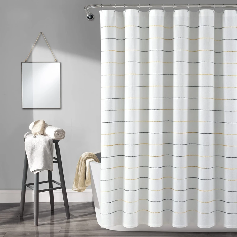 Lush Decor Ombre Stripe Yarn Dyed Cotton Shower Curtain, 72" x 72", Yellow & Gray
