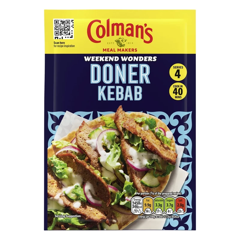 Colman's Weekend Wonders Doner Kebab Meal Maker recipe mix spice mix for a takeaway-style family meal perfect with pitta bread 38 g