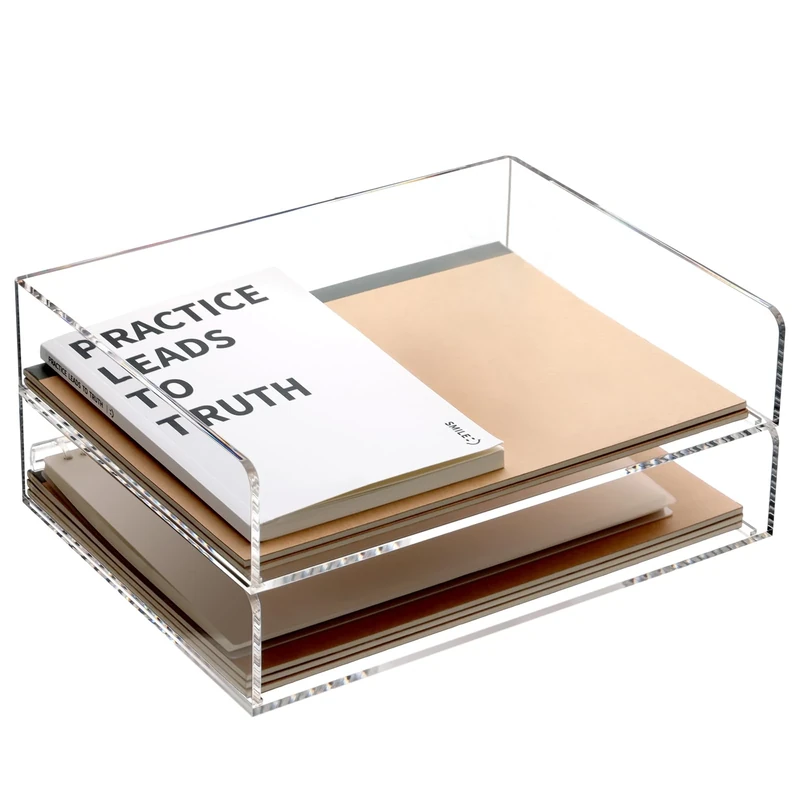 SANRUI Acrylic Stackable Letter Tray Desk Organizer Clear Paper Tray 2-Pack