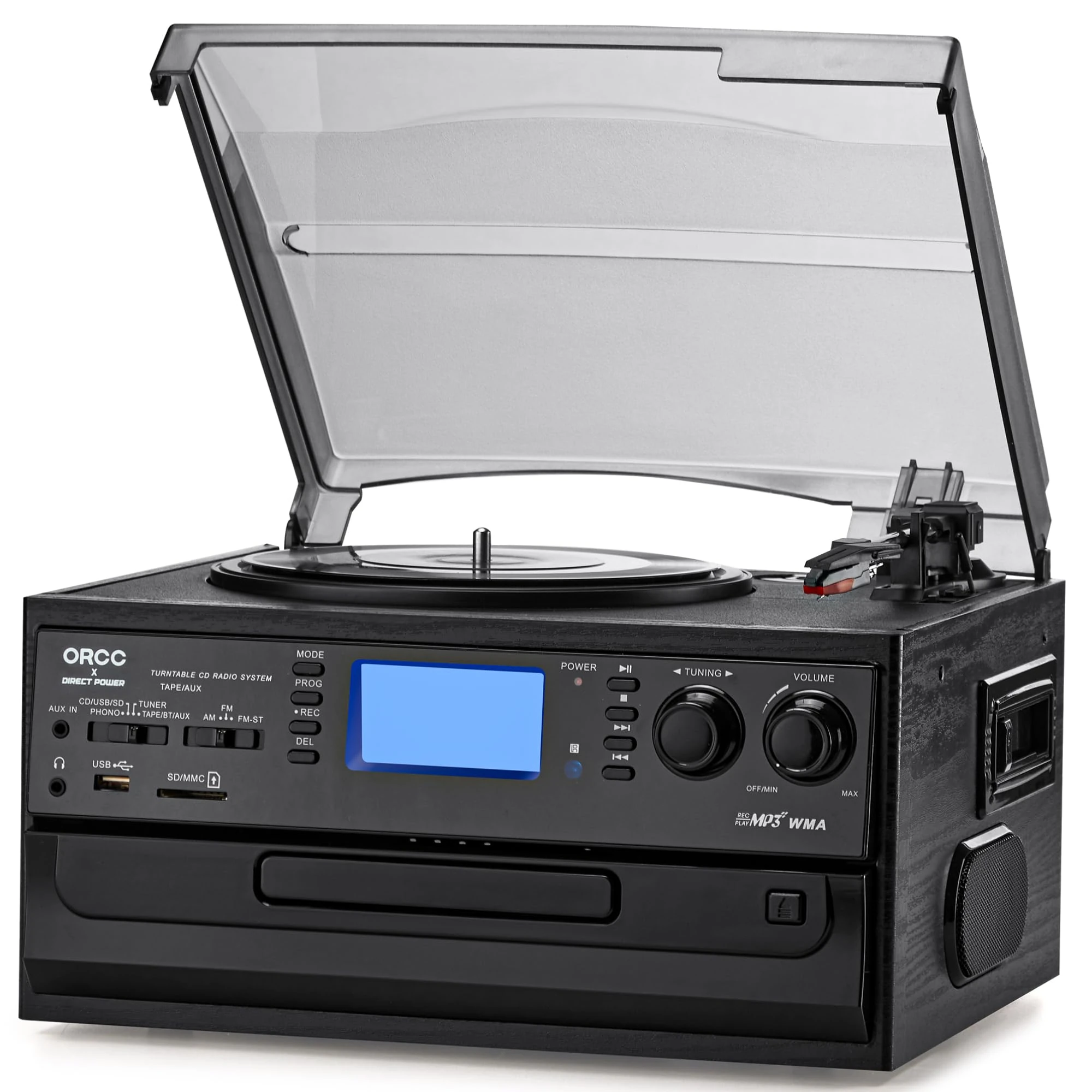 ORCC 10-in-1 Moden Record Player, with Gift Card, Vinyl Turntable for 33/45/78 RPM, CD/USB/SD Play & Record, Bluetooth & Remote Control, FM/AM Radio for Music Lovers, Dark Grey