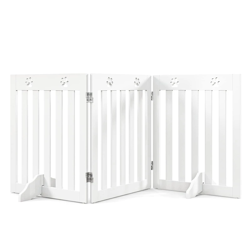 GYMAX Folding Pet Gate, Freestanding Wooden Dog Barrier with 360 Degree Flexible Hinges, Pet Safety Fence for House, Doorway and Stairs (152cm x 60cm, White)