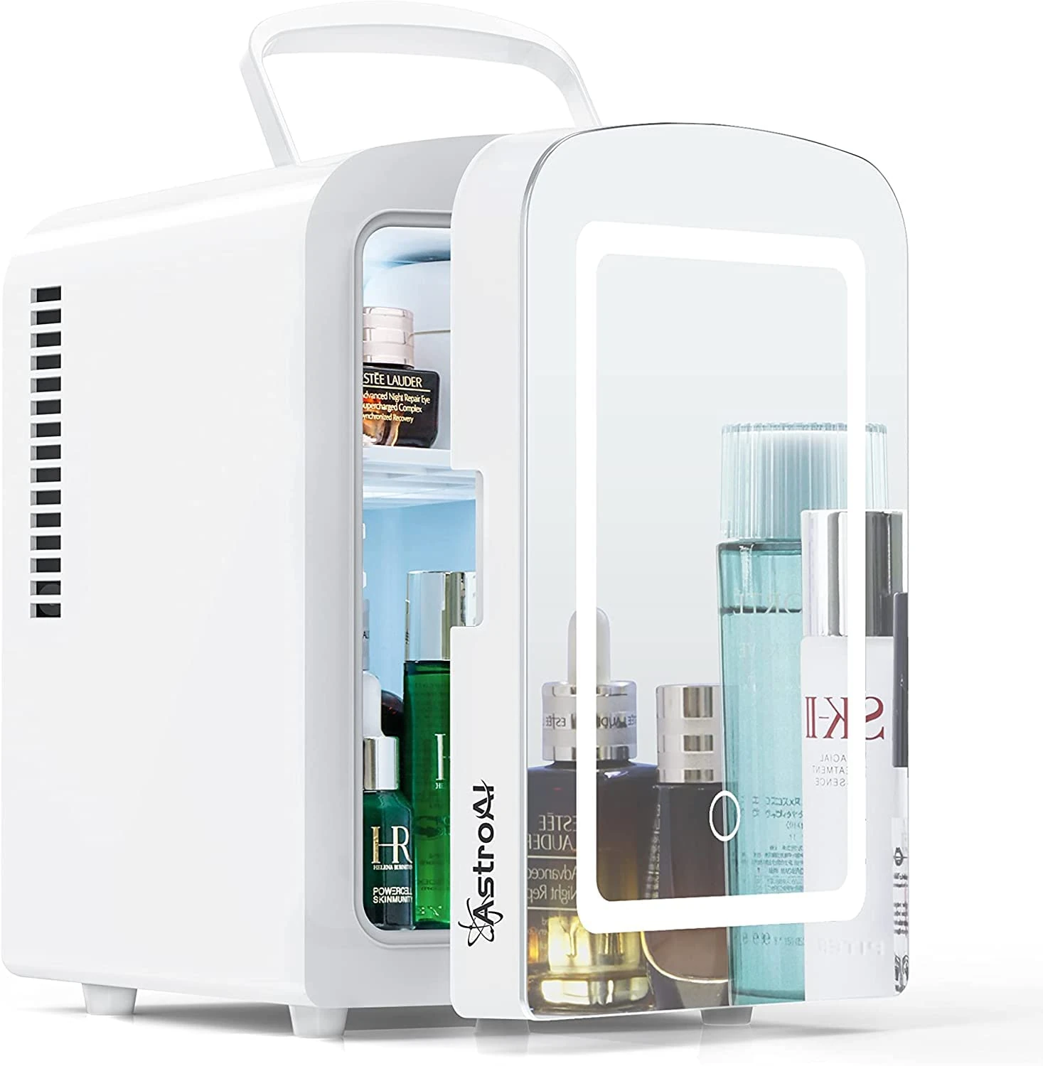 AstroAI Mini Fridge 4 Litre, 6 Can Skincare Fridge, AC/DC Portable Beauty Fridge for Skincare, Cosmetics, Bedroom (Mirror & Light)