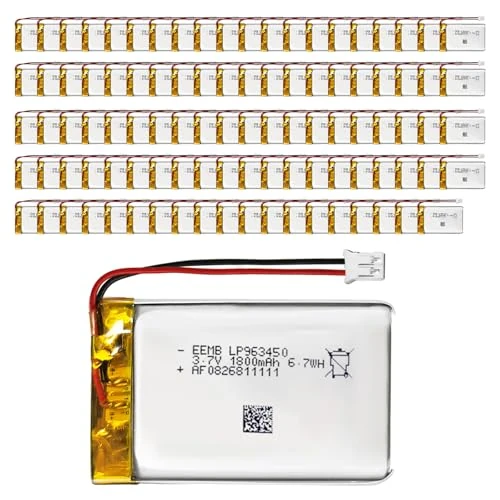 EEMB Lithium Polymer battery 3.7V 1800mAh 963450 Lipo Rechargeable Battery Pack with wire JST Connector for Dashcam and Bluetooth Speaker-confirm device & connector polarity before purchase(100)