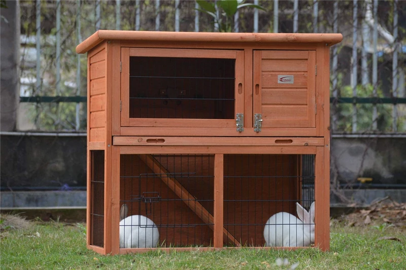BUNNY BUSINESS 2-Tier Double Decker Rabbit/Guinea Pig Hutch with Sliding Tray BB-36-DDU… (RED)