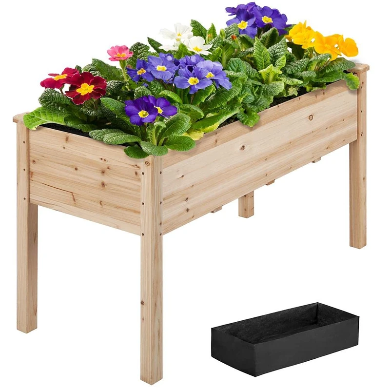 Yaheetech 1Pcs Raised Garden Bed Fir Wood Elevated Planter Box Rectangle Planting Raised Bed Stand Pot Outdoor Planter for Vegetable/Flower/Herb, 120.5 x 59 x 76cm, Wood