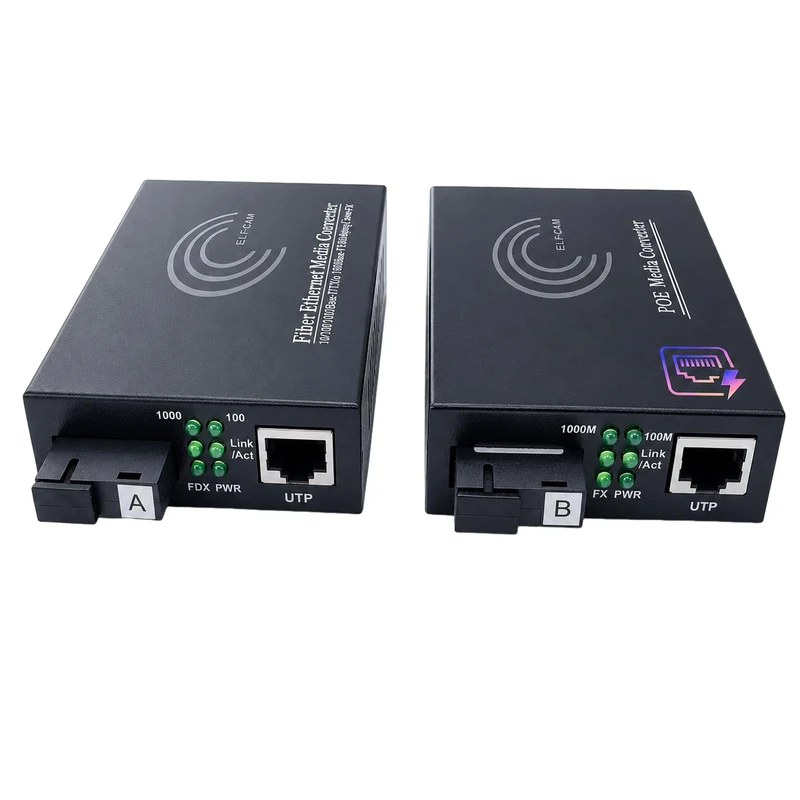 Elfcam® - PoE Gigabit Ethernet LWL Media Converter Fibre Optic 10/100/1000 Mbps including Mini-GBIC (SFP), for PoE Camera IP, PoE AP and PoE Telephone - Image 1