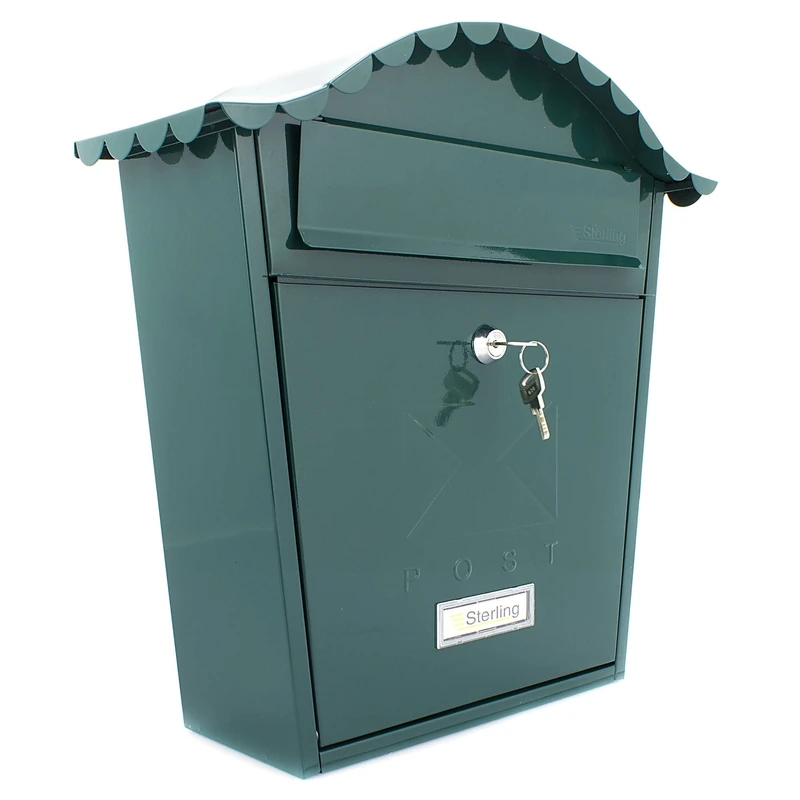 Burg Wächter MB01CWG Chartwell Green Classic Wall Mounted Galvanised Steel Lockable Weatherproof Post Box, 37x36x13cm