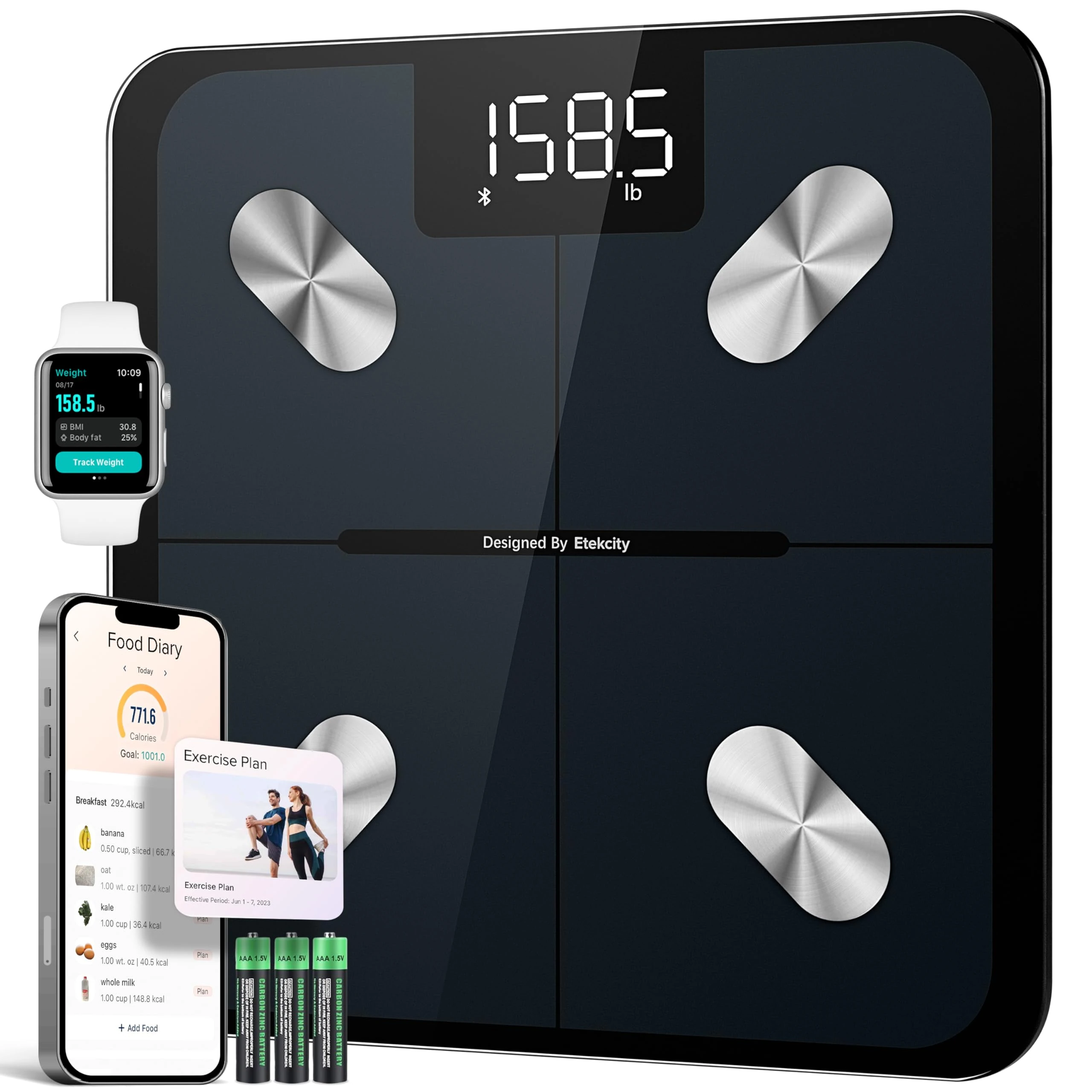 Etekcity Scales for Body Weight, 0.05lb Bathroom Digital Weighing Scales for BMI, Fat, Muscle Mass, Smart Body Composition Monitor with App& Bluetooth, 400lb/180kg