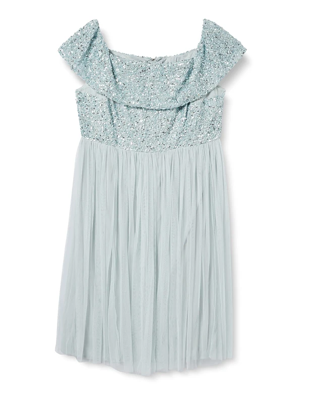 Maya Deluxe Women's Ladies Bardot Dress Midi Embellished High Empire Waist Sleeveless Tulle for Wedding Guest Prom Graduation Bridesmaid, Ice Blue, 22
