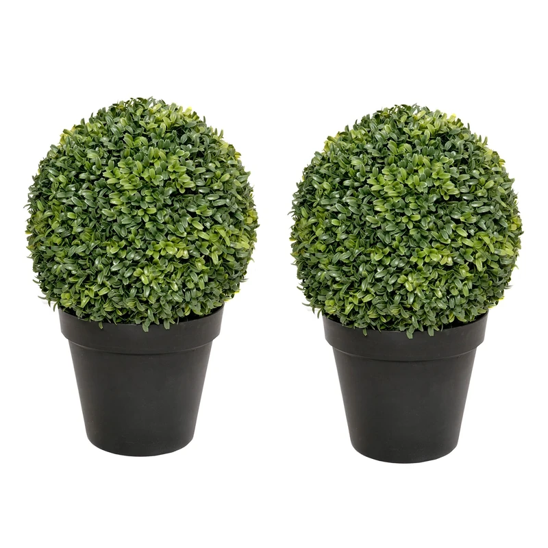 GreenBrokers 2 x Artificial Premium Quality Topiary Boxwood Ball Plants in Black Pots for Indoor Outdoor Decor, UV Stable (20in/50cm)