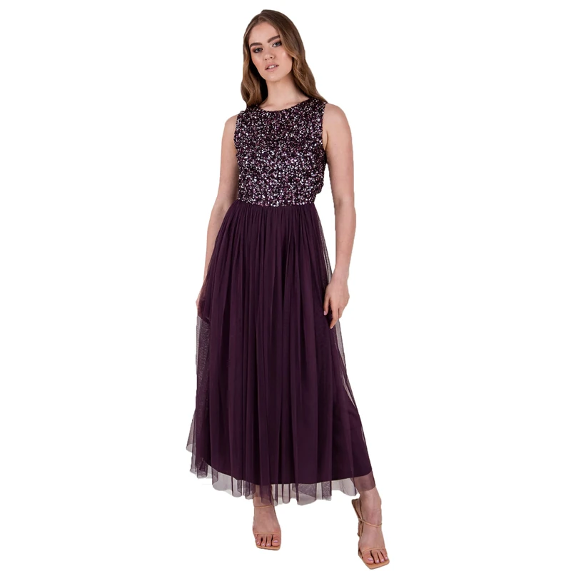 Maya Deluxe Women's Maya Deluxe Berry Embellished Midaxi Bridesmaid Dress, Berry, 22 Plus UK - Image 1