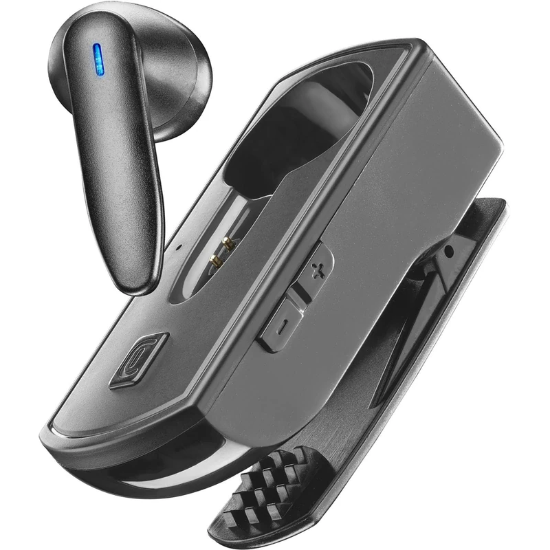 cellularline Clip PRO Mono Bluetooth Headset with Clip Charging Station - Total Play Time 30h - Charging Time 1.5h - Solution Key - Buttons for Volume Control - Black - Image 1