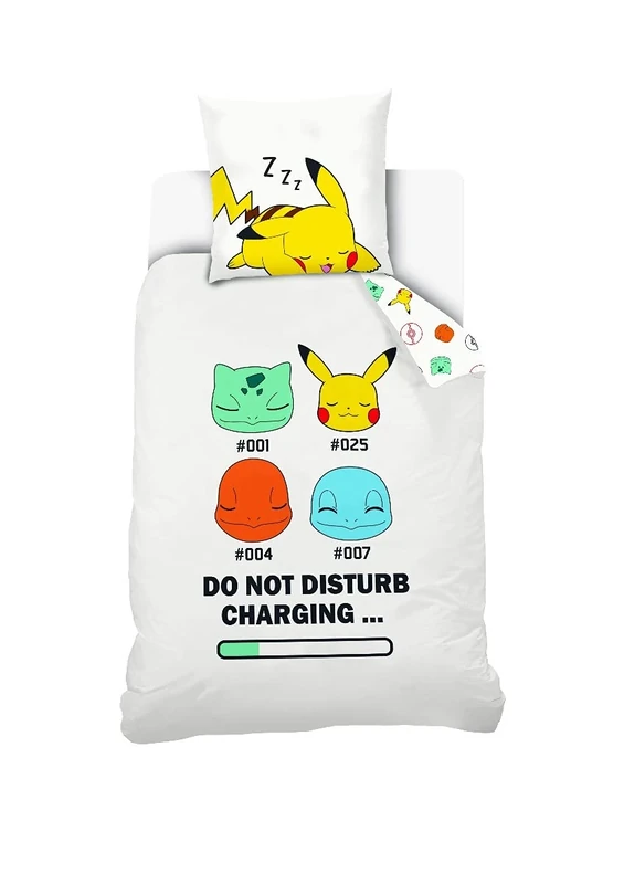 Pokemon Starter - Children's Pikachu Duvet Cover - Cotton Bedding Set, 140x200, White