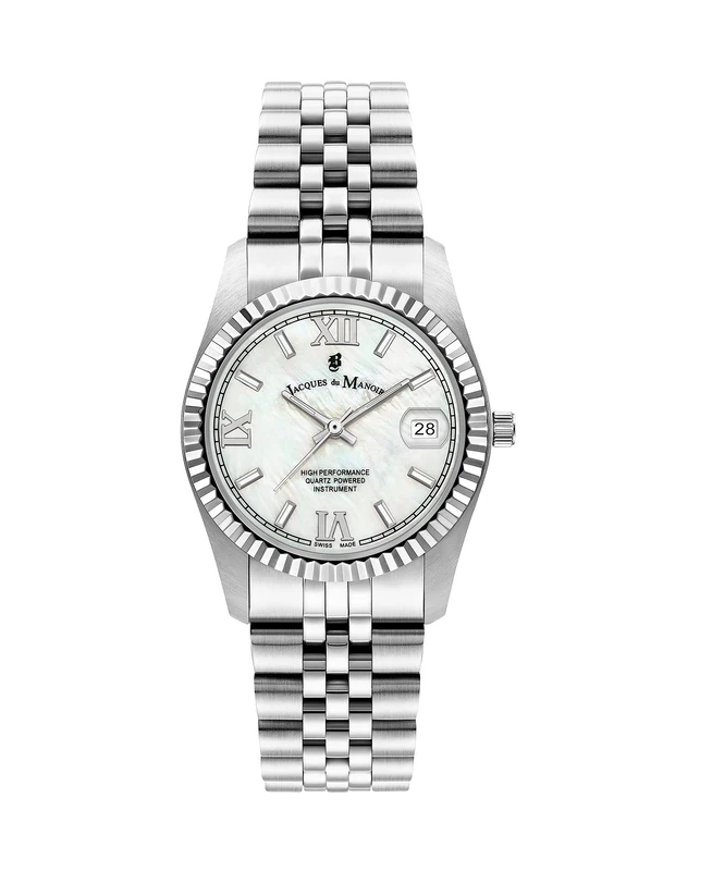 Jacques Du Manoir Swiss Made Ladies Inspiration Roman Silver Plated Stainless Steel Bracelet Watch