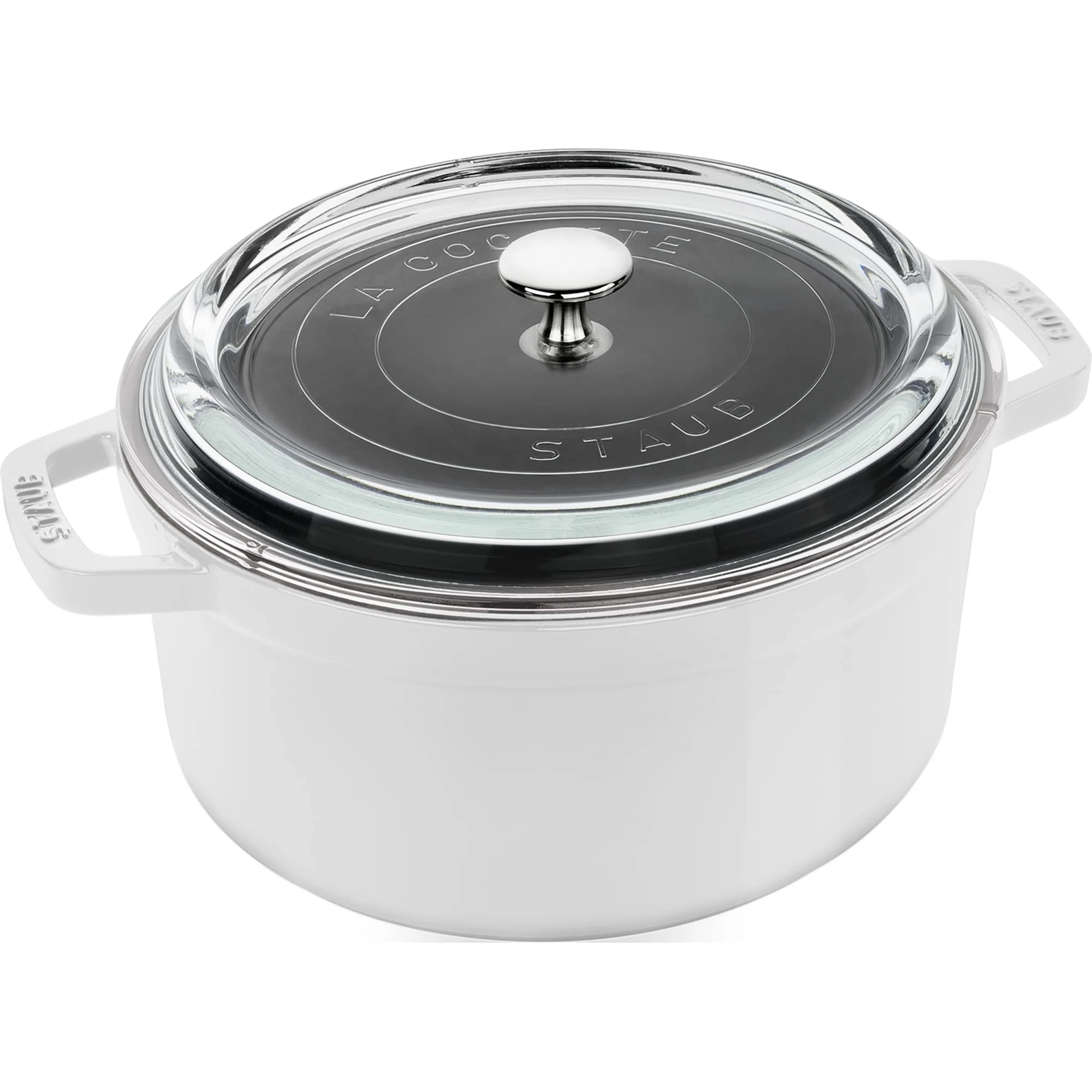 STAUB Cast Iron Dutch Oven 4-qt Round Cocotte with Glass Lid, Made in France, Serves 3-4, White