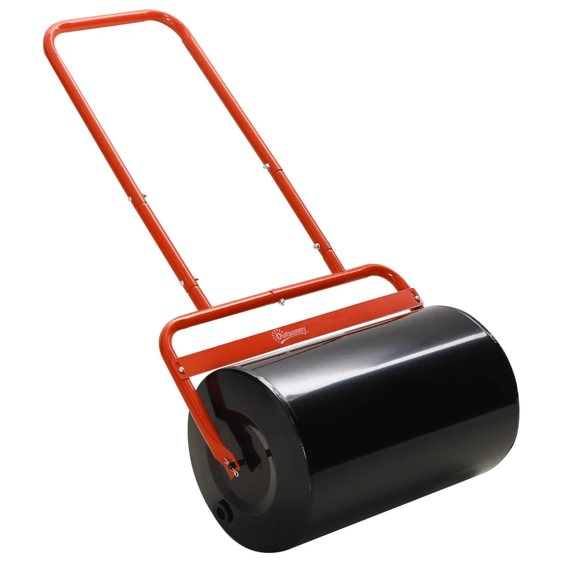 Outsunny Garden Lawn Roller, Outdoor Grass Roller Aerator Filled with 62kg Sand or 38L Water, Heavy Duty Steel Lawn Push Rolling Tool for Grass Seeding, Soil Levelling, Red