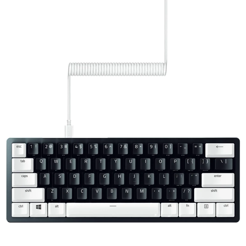 Razer PBT Keycap + Coiled Cable Upgrade Set: Durable Doubleshot PBT - Universal Compatibility - Keycap Removal Tool & Stabilizers - Tactically Coiled & Designed - Braided Fiber Cable - Mercury White