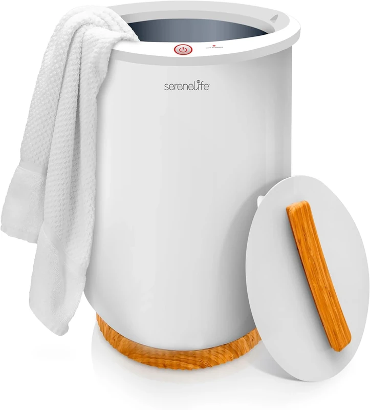 SereneLife Bucket-Towel Warmers, White Large-Towel Warmer for Spa and-Bathroom, Luxury-Towel Heater Gifts for Him & Her, Auto Shut-Off, Fits 2 large-Bath-Towels, Blankets-Bathrobes, PJ's (Bamboo)