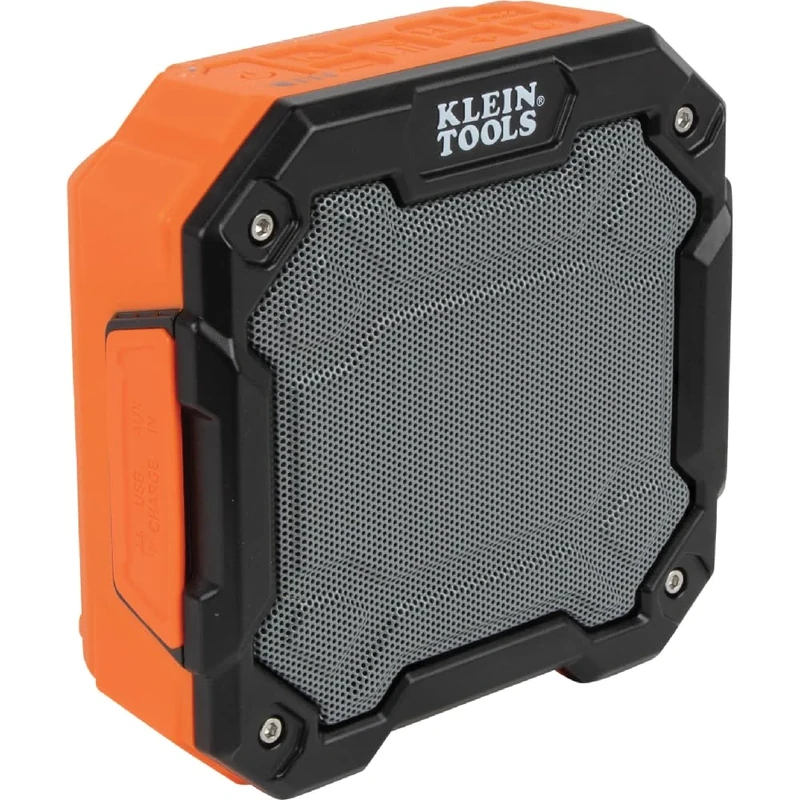 KLEIN TOOLS AEPJS3 Bluetooth Jobsite Speaker With Magnet and Hook, 20-Hr Run Time, Charge Via USB A or C, Pair Multiple Speakers Via Broadcast, Hands Free Capable