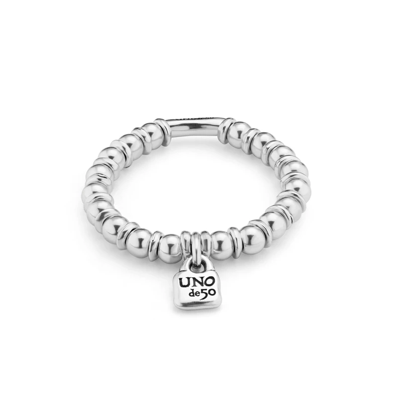 Bracelet Elástica of Alloy of Metal Plated in Silver of Sterling Fornitura of Bolas and Charm Candado- Min Perimeter 16