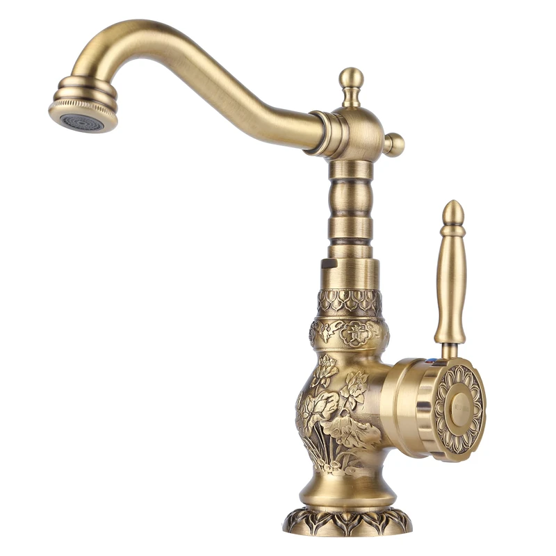 WEIJIANKANG Brass Kitchen & Bathroom Faucet, Antique Bronze, Single Handle, 360° Swivel Spout, High-Arc, Cartridge Valve, Deck Mount, 1.38" Hole, 1.8 GPM, Brown