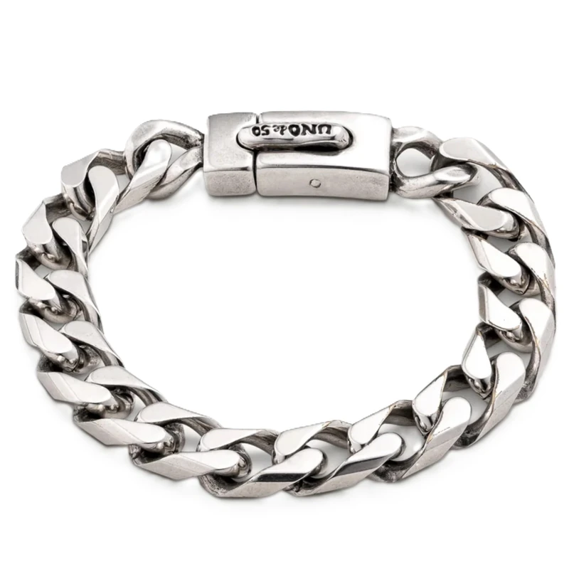 Bracelet of Alloy of Metal Plated in Silver of Sterling Chain Barbada Pisada and Cierre Automatico- Min Perimeter 16,5