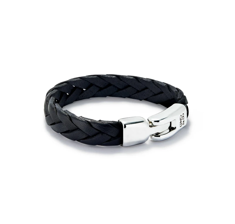 Bracelet Leather Trenzada Color Black with Cierre of Alloy of Metal Plated Silver of Sterling - Min Perimeter 18,8